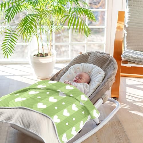Sanluoli Baby Blanket 30x40in Hearts and Stripes Lime Green