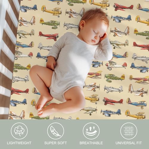 Vintage Airplane Crib Sheets 2 Pack - Soft Fitted for Boy Girl