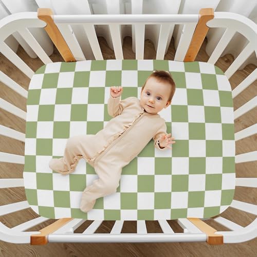 KICPOAY Fitted Crib Sheets Light Green Checkerboard