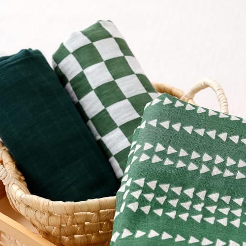 Happy Flute 3-Piece Muslin Swaddle Blankets Green