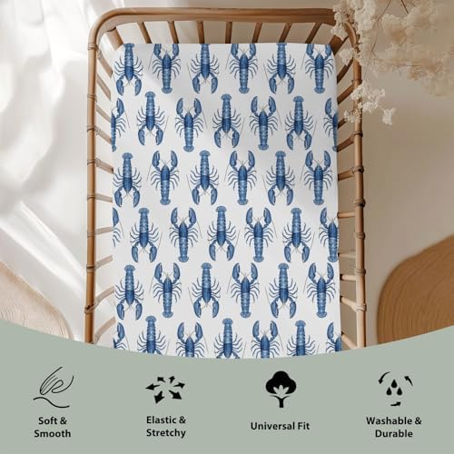 Watercolor Blue Lobster Crib Sheets 52x28 Nautical Fit