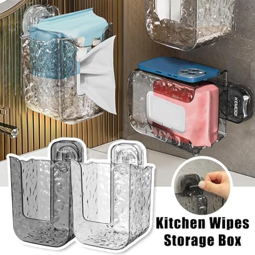 Kitchen Wipes Storage Box Wall Mounted Tissue Holder Non-Slip Refillable Container