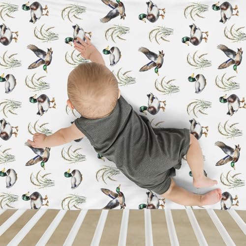 Watercolor Mallard Duck Crib Sheets 52x28Inch