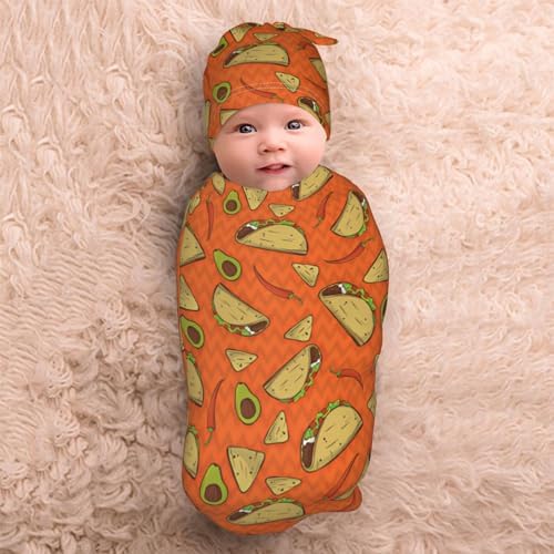 Lcokin Burrito Tortilla Taco Swaddle Blanket with Hat Set