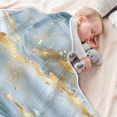 KICPOAY Grey Gold Marble Baby Swaddle Blanket