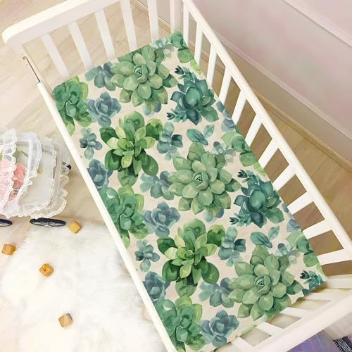 ALAZA Green Succulents Crib Sheets for Boys and Girls