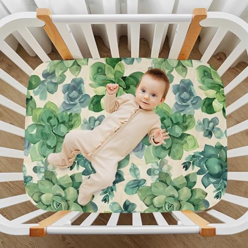 ALAZA Green Succulents Crib Sheets for Boys and Girls
