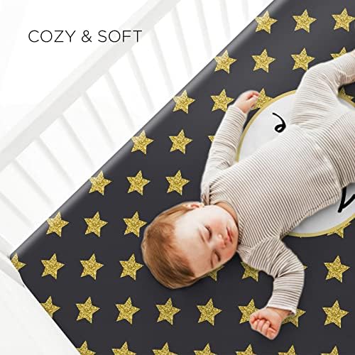 Ussunarts Personalized Baby Name Crib Sheet with Gold Stars 1
