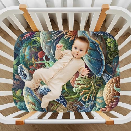 ALAZA Sea Turtle Crib Sheets for Boys and Girls