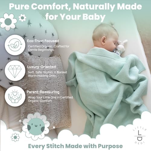 Little Dedi 100 Organic Cotton Swaddling Blanket - Soft 30x40 Sage