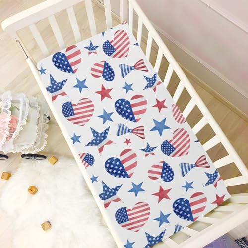 KICPOAY American Flag Bows Crib Sheets for Baby Toddler