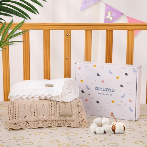 Pinuotu Cotton Pointelle Baby Blanket - Ultra Soft Breathable 31x40 Inches