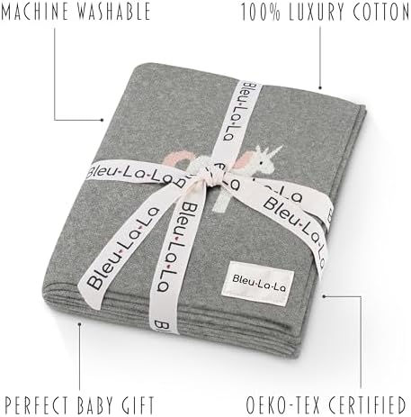 Bleu La La Cotton Swaddle Blanket - Unicorn Grey
