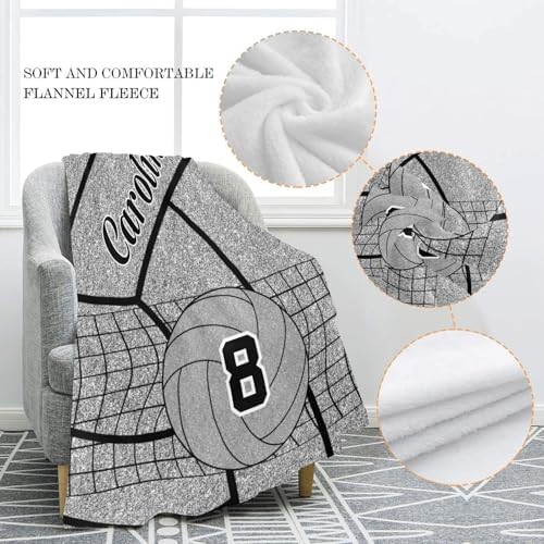 Personalized Silver Volleyball Baby Blanket with Name 1