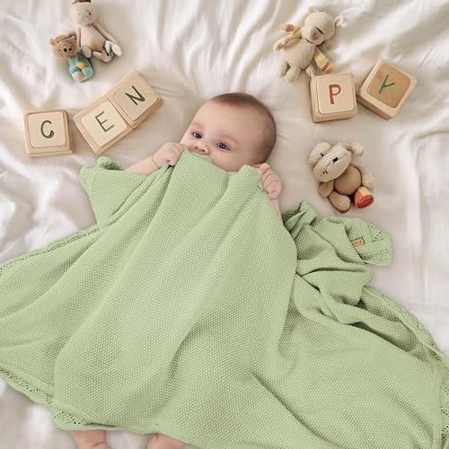 Pinuotu Knitted Baby Blanket 100 Cotton Swaddle for Boys Girls