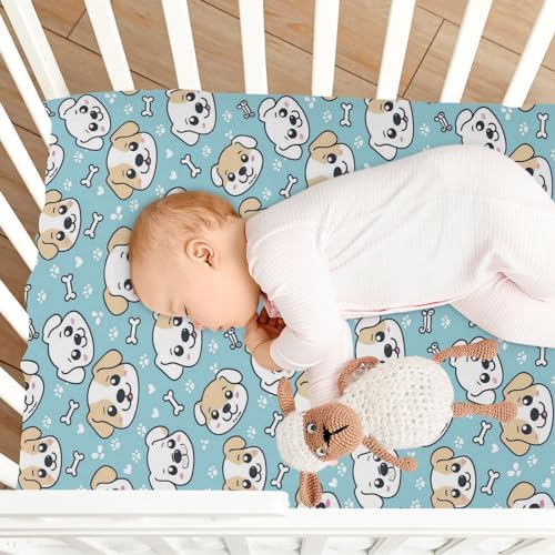 Cute Dog Puppy Bone Fitted Crib Sheet for Baby Bed