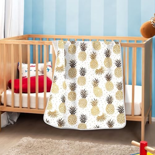 AMmao 30x40 Inch Baby Blanket with Golden Pineapple Polka Dot Pattern