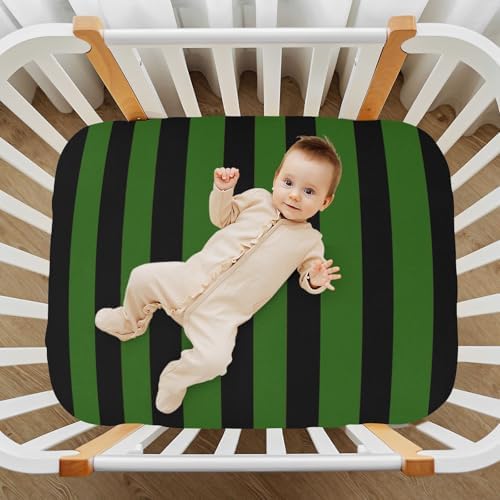 KICPOAY Green Black Stripes Crib Sheets Stretchy Playard Sheets for Baby Toddler