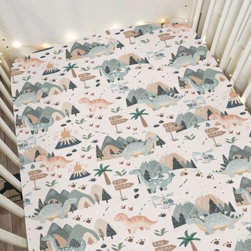 Jungle Dinosaur Crib Sheets for Baby 52x28 Neutral