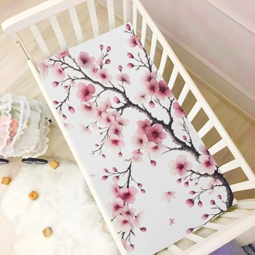 ALAZA Pink Cherry Blossoms Crib Sheets for Boys and Girls
