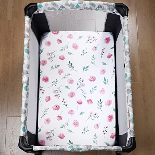 Davids Kids 2 Pack Cotton Mini Crib Sheets Floral Pattern