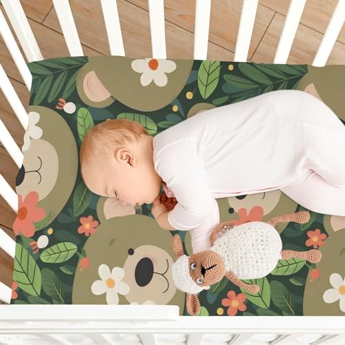 ALAZA Bear Flower Forest Crib Sheets for Girls and Boys