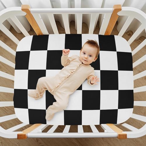 JIPONI Simple Checked Crib Sheet - Breathable Playard Toddler Mattress Cover