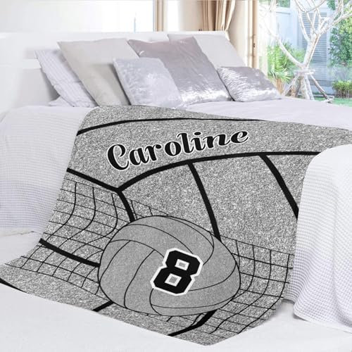 Personalized Silver Volleyball Baby Blanket with Name 1