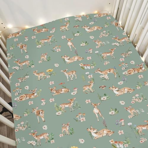Deer Flowers Fawn Baby Crib Sheet 52x28x9 Inches