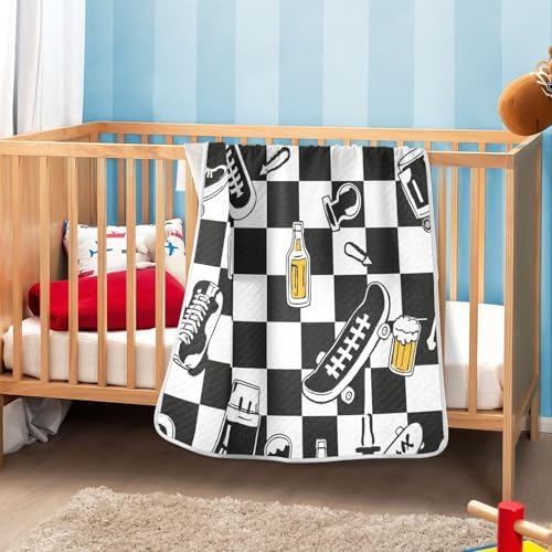 Customizable Black White Checkered Graffiti Blanket for Baby Boy