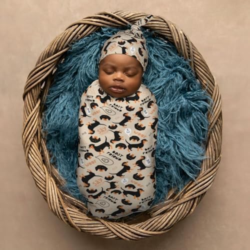 Muishi Cute Dachshund Swaddle Blanket and Hat Set