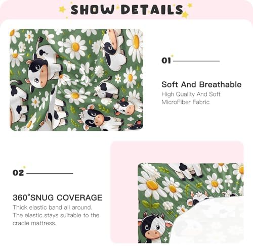 ALAZA Cow Daisy Farm Animals Crib Sheets for Girls and Boys
