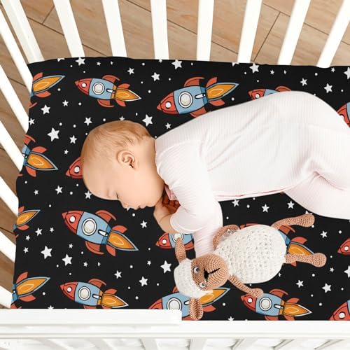 ALAZA Spaceship Cartoon Crib Sheets for Boys and Girls