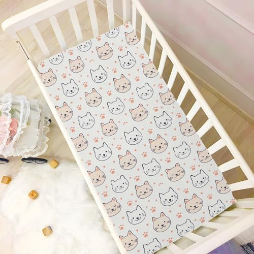 KEIGE Cute Cats Crib Sheet for Baby Soft Microfiber