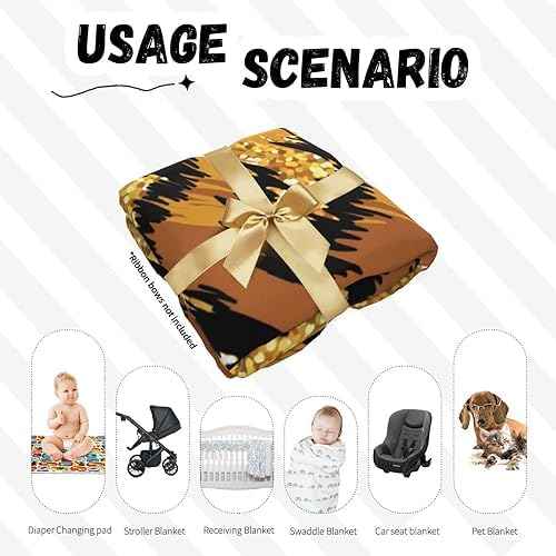 Rose Gold Glitter Swaddle Blanket Set with Headband and Beanie Hat