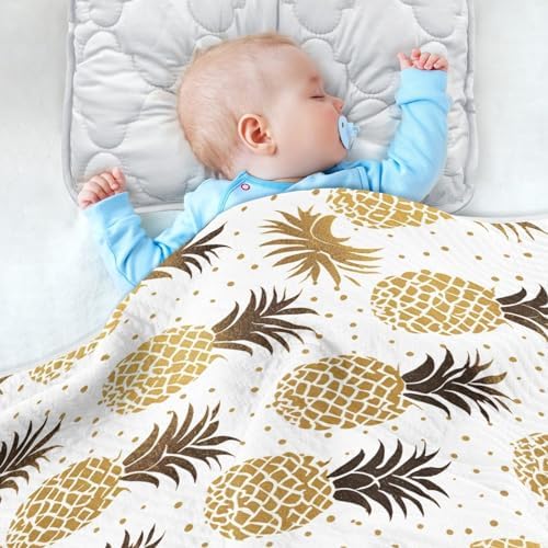 AMmao 30x40 Inch Baby Blanket with Golden Pineapple Polka Dot Pattern