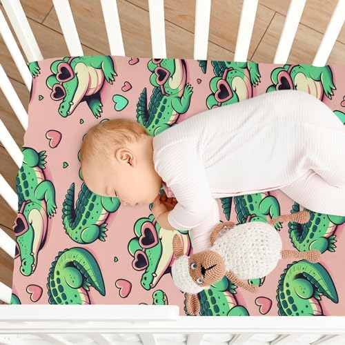 ALAZA Alligator Crocodile Pink Crib Sheets Soft Fitted for Babies