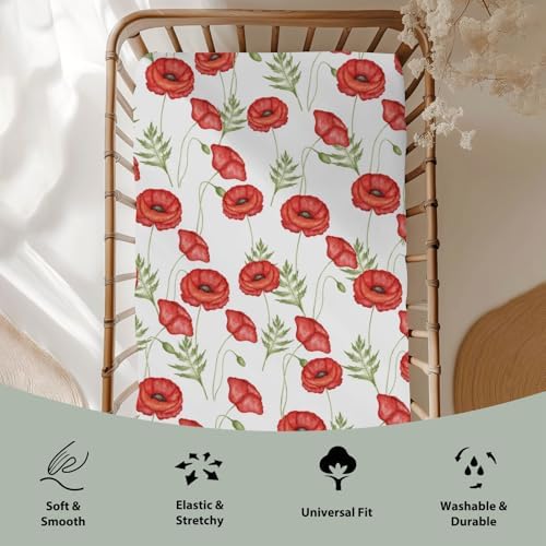 Vintage Red Poppies Crib Sheets 52x28 Inch