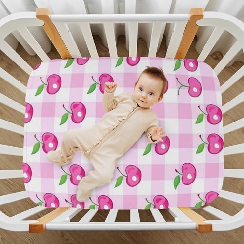 ALAZA Pink Cherry Buffalo Plaid Crib Sheets for Girls and Boys