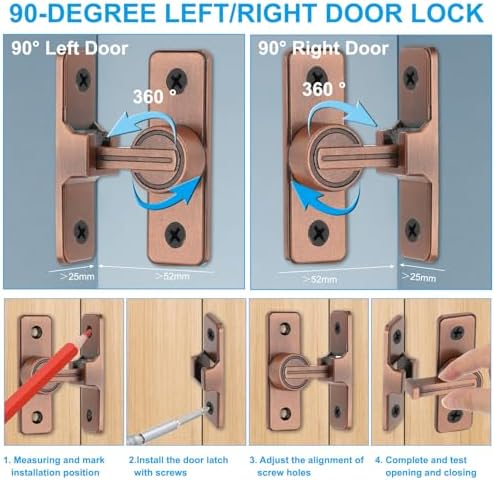 PATIKIL 90 Degree Barn Door Lock - Gold