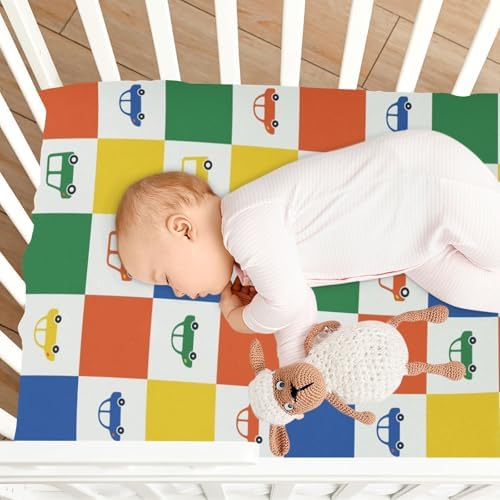 Gbjiemia Cute Naive Cars Crib Sheets for Baby Boys and Girls