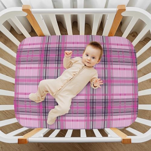 KICPOAY Checkered Tartan Crib Sheets Stretchy Playard Sheets for Baby Toddler