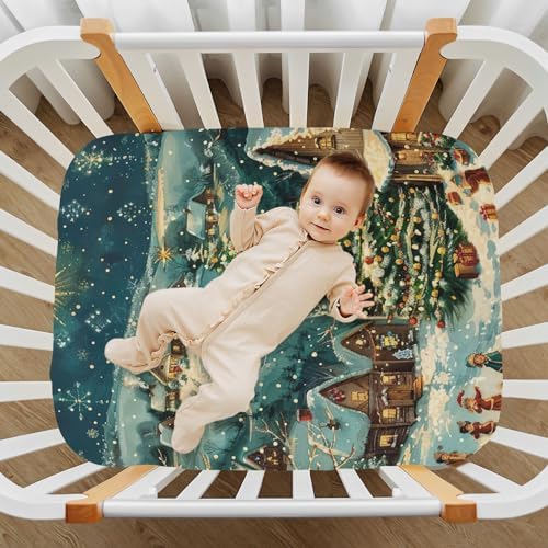 Joisal Christmas Night in Village Crib Sheets for Baby 1