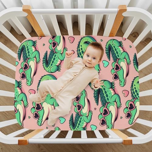 ALAZA Alligator Crocodile Pink Crib Sheets Soft Fitted for Babies