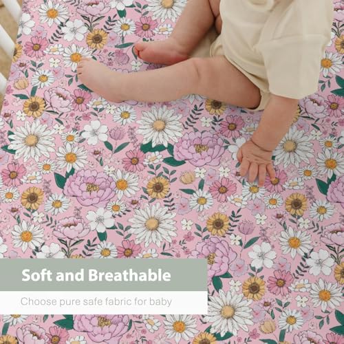 Boho Floral Crib Sheets for Boy Girl 28x52 Inches