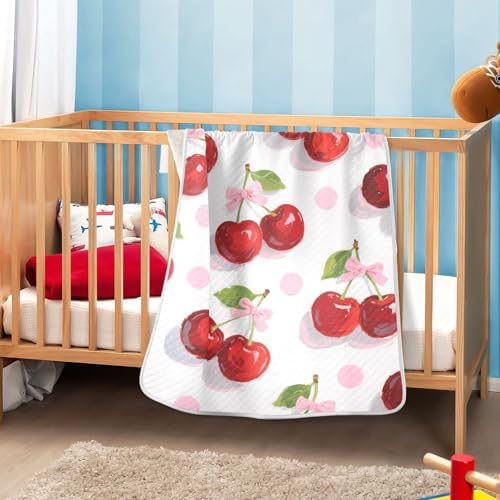 Sanluoli Waffle Blanket 30x40in Red Cherry Bow