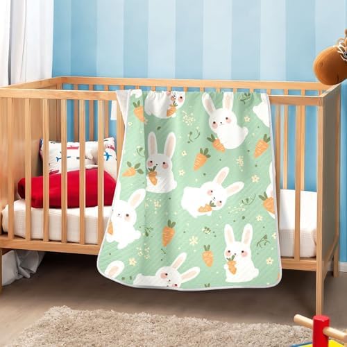 Sanluoli Baby Girl Swaddle Blanket with Cute Green Rabbits