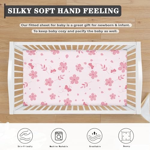 Cherry Blossom Pink Fitted Crib Sheet 28x52