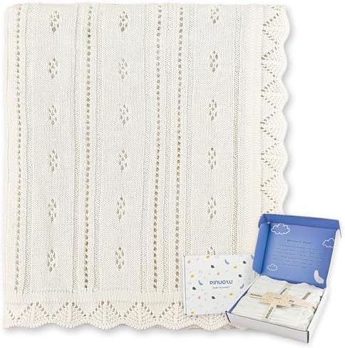 Pinuotu Cotton Pointelle Baby Blanket - Ultra Soft Breathable 31x40 Inches