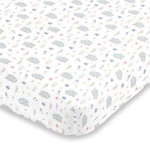 NoJo Super Soft Crib Fitted Sheet with Flower Hedgehog Design